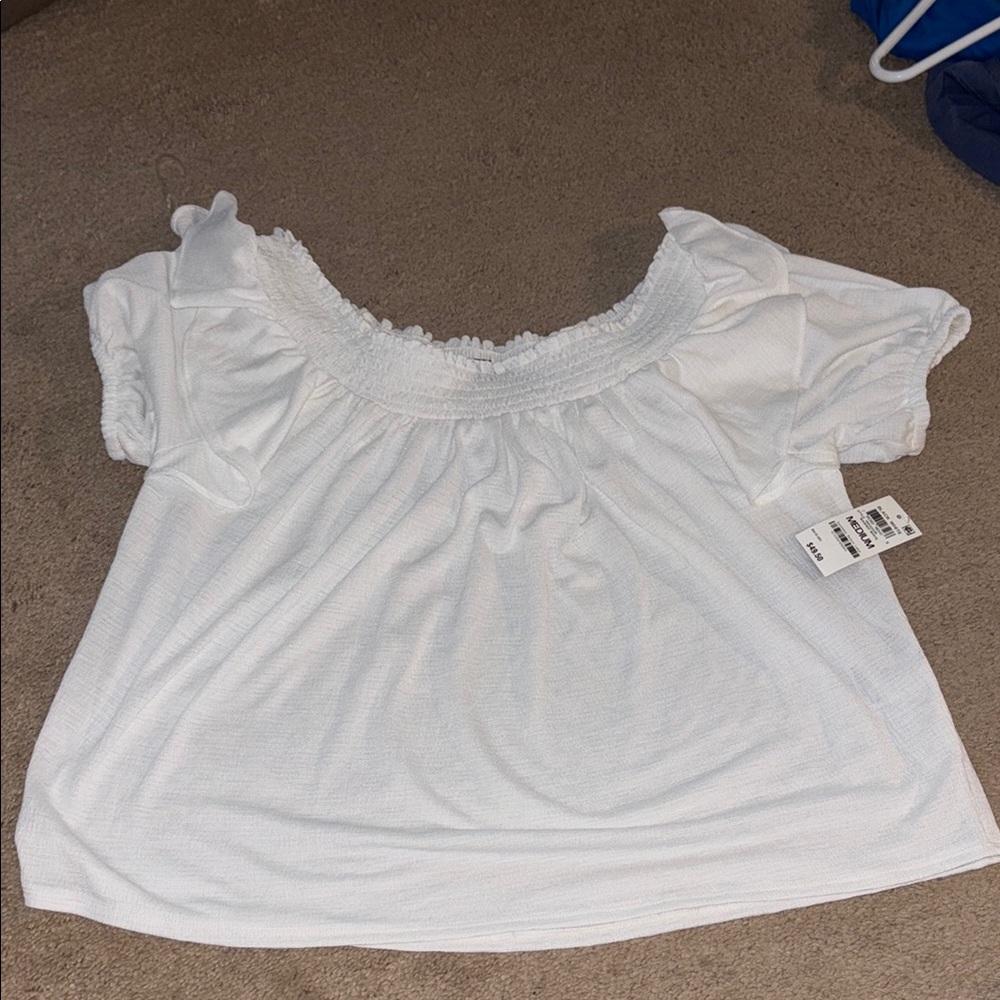 INC International Concepts White Ruffled Blouse